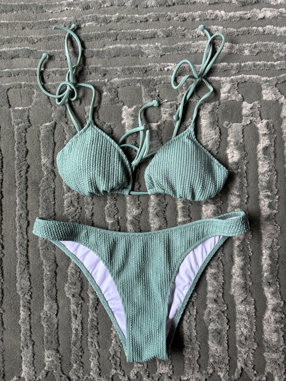 PINK Victoria's Secret Mint Green Ribbed Tie Bikini Set